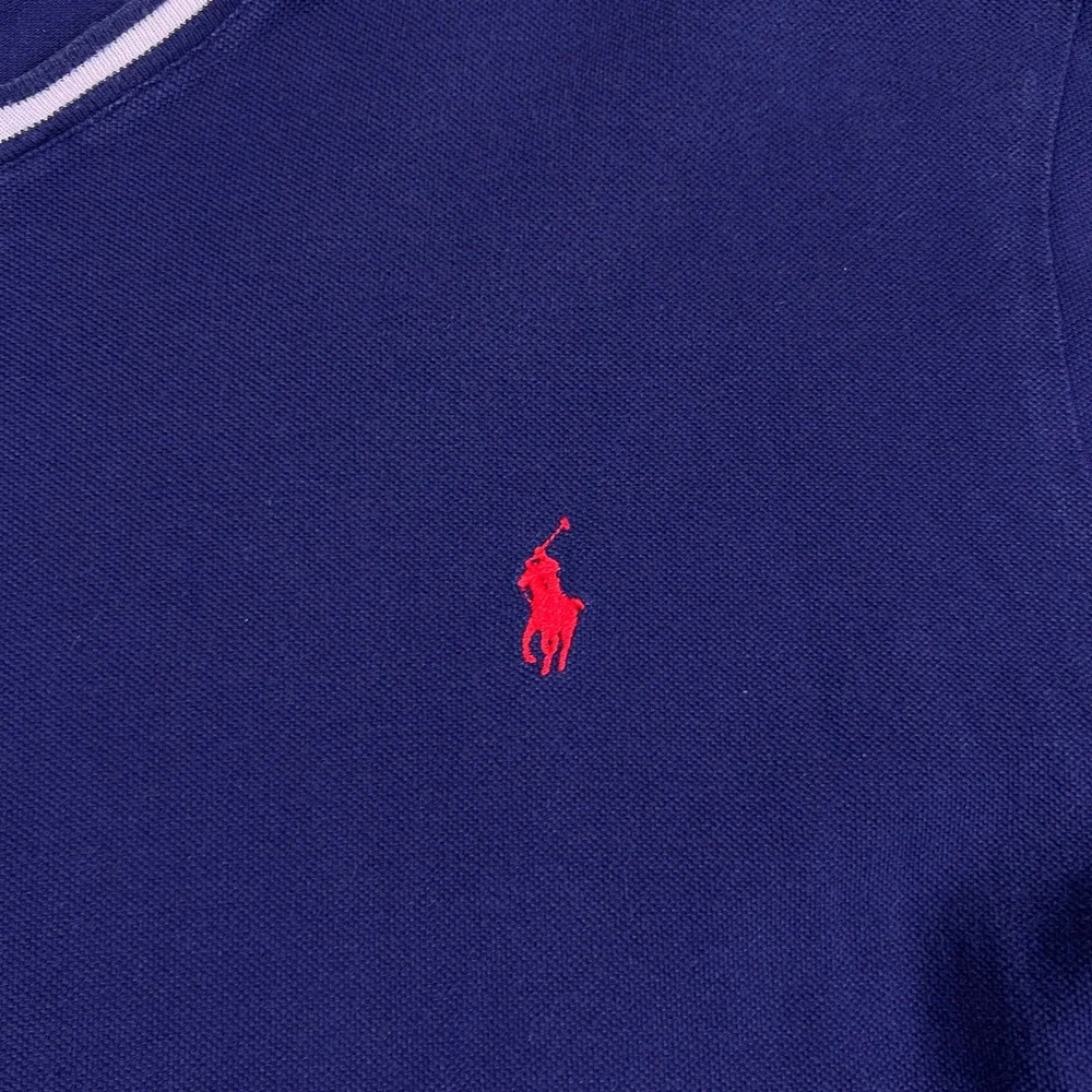 Polo Ralph Lauren Pique V-Neck Ringer Short Sleeve T-Shirt Mens Size L Blue